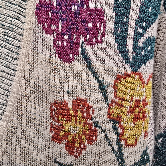 Bogner Vintage Floral Embroidered Beige Cardigan Soze 6 Cotton/Silk - Picture 4 of 16